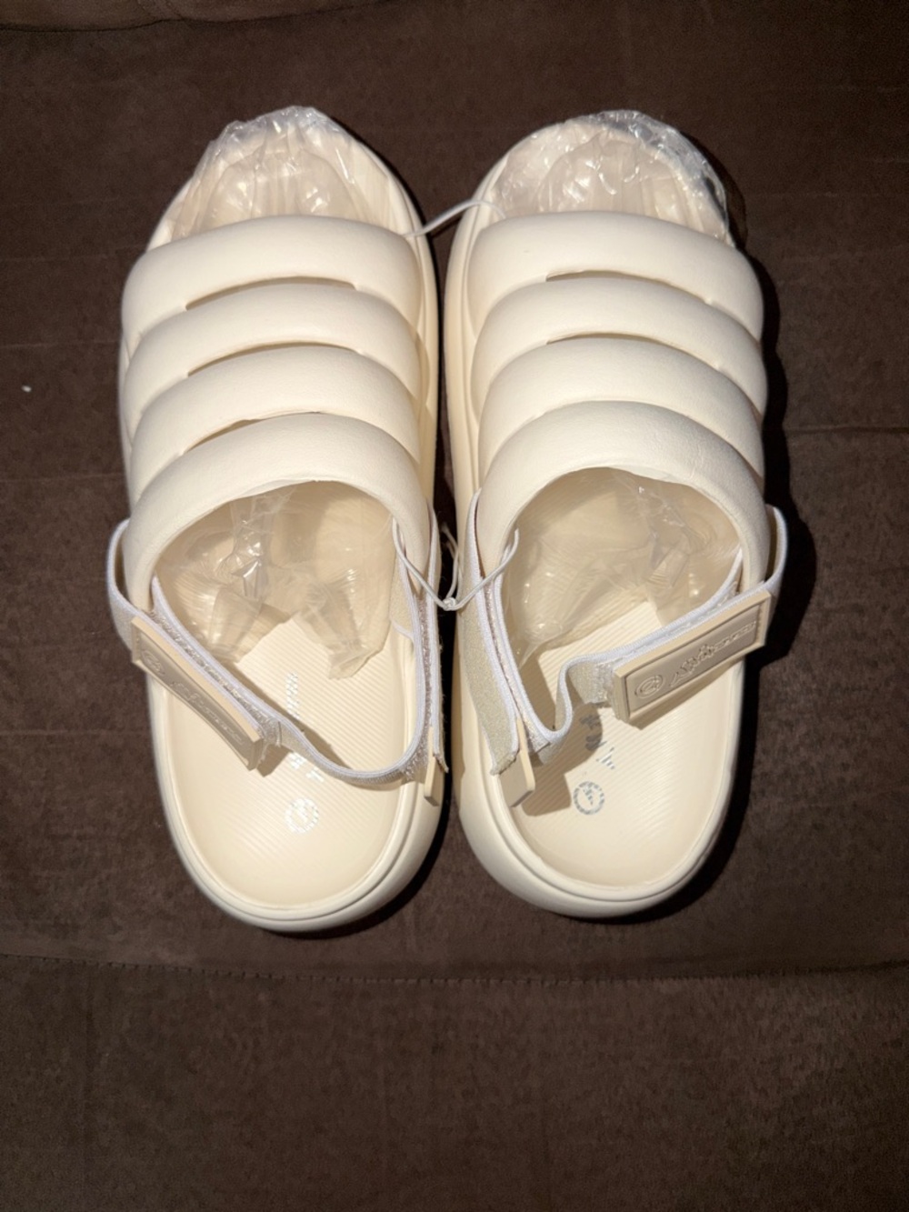 Cream Padded Slide Sandals with Adjustable Strap